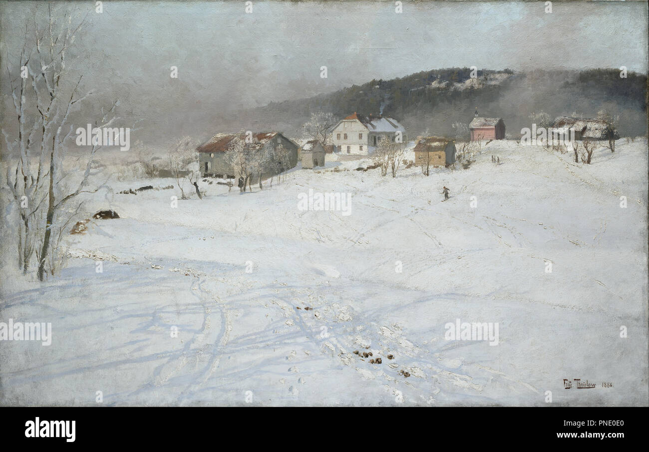 Winter. Date/Period: 1886. Painting. Olje på lerret. Width: 100 cm. Height: 62 cm. Author: FRITS THAULOW. Stock Photo