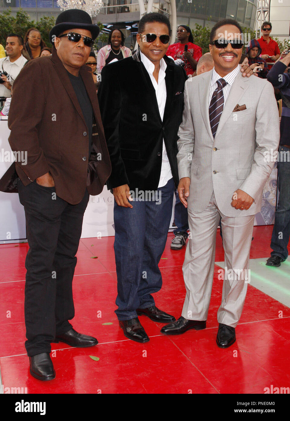 Tito Jackson, Marlon Jackson & Jackie Jackson arriving at the Los Angeles Premiere of Michael Jackson's 'This Is It' held at the NOKIA Theatre in Los Angeles, CA. The event took place on Tuesday, October 27, 2009. Photo by: Pedro Ulayan Pacific Rim Photo Press.  / PictureLux File Reference # TitoJackson MarlonJackson JackieJackson 102709 5PRPP   For Editorial Use Only -  All Rights Reserved Stock Photo