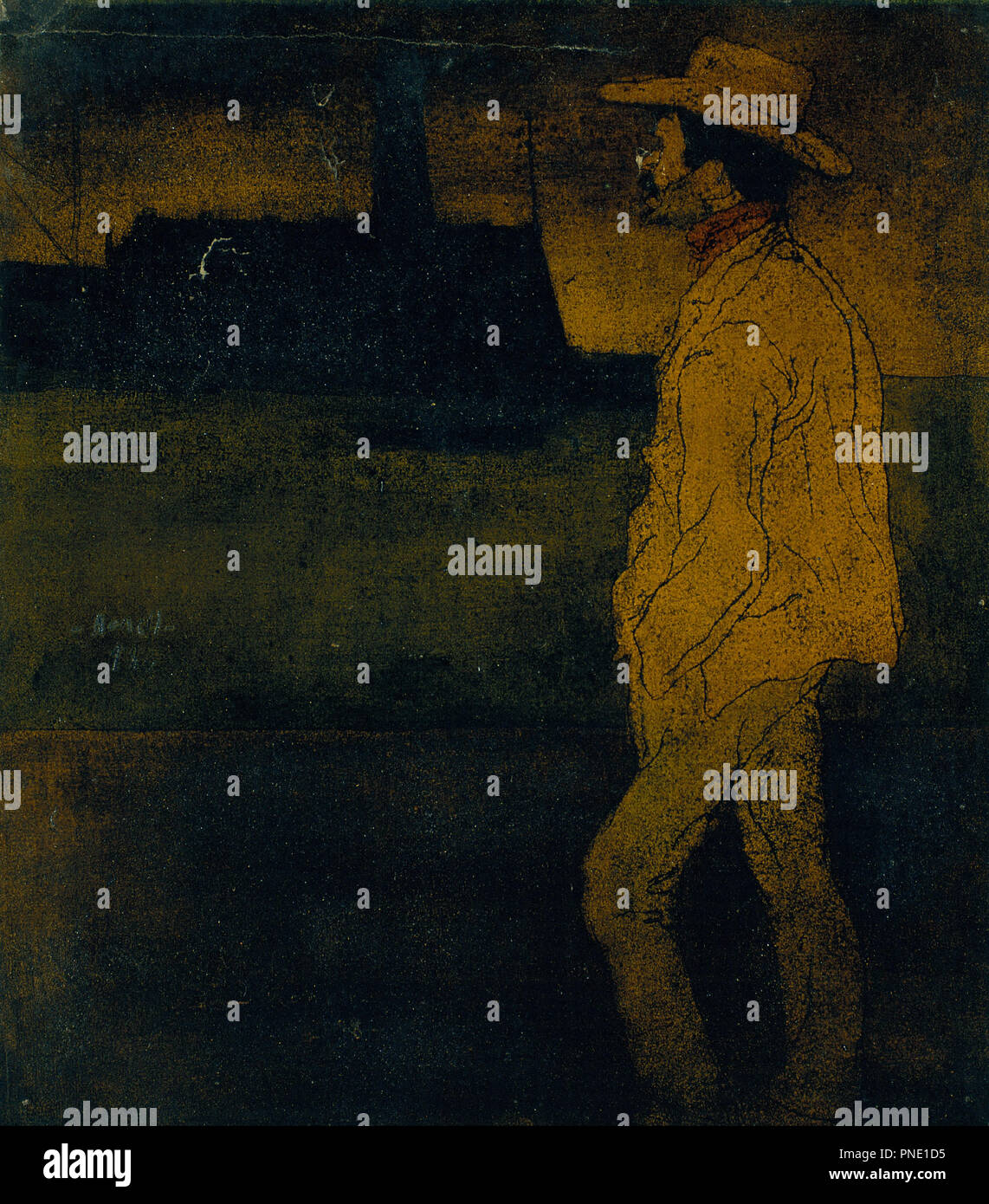 Returned Soldier from Cuba on the Quay. Date/Period: 1898. Drawing. Ink and varnish on paper and cardboard. Height: 294 mm (11.57 in); Width: 257 mm (10.11 in). Author: NONELL I MONTURIOL, ISIDRE. Stock Photo