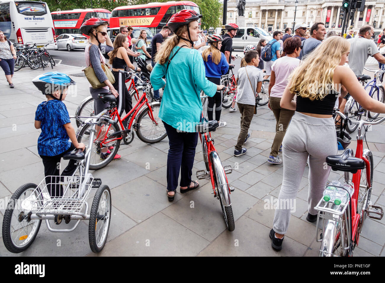 London England,UK,United Kingdom Great Britain,St. Saint James's,Trafalgar Square,street crossing,walking,Trailgator,cycling bicycle bicycles bicyclin Stock Photo