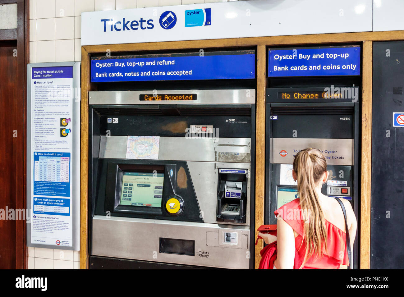 London England,UK,Charing Cross Underground Station train Tube subway tube,mass transit,inside interior,self-service ticket machines,oyster card sales Stock Photo
