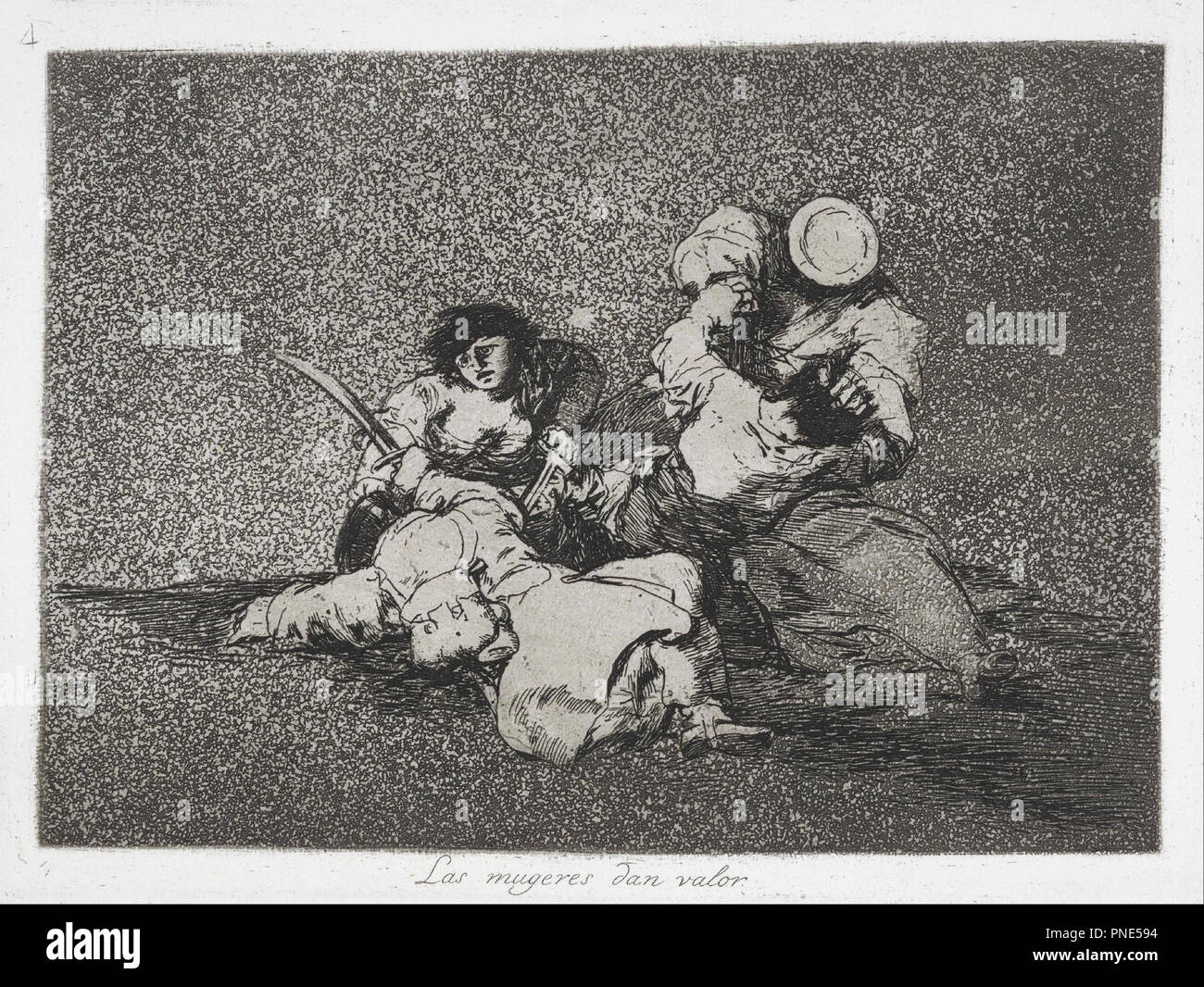 The women give courage (Las mugeres dan valor) from the series The Disasters of War (Los Desastres de la Guerra). Date/Period: 1810/1863. Etching with aquatint. Width: 44.7 cm. Height: 37.1 x d3.2 cm (with frame). Author: GOYA, FRANCISCO DE. Stock Photo