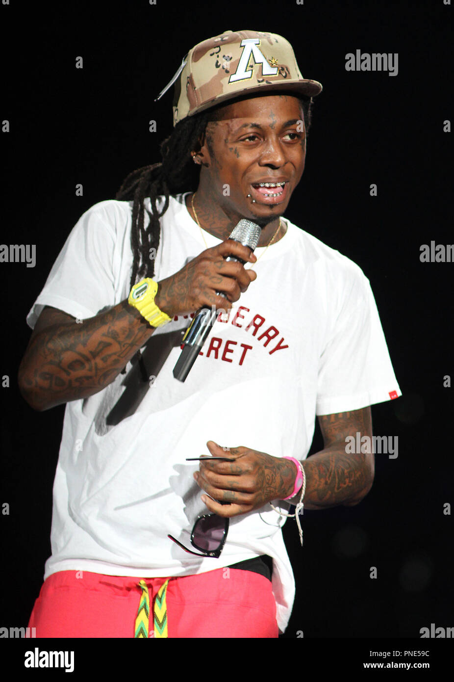 Lil Wayne performs in concert at the Cruzan Amphitheater in West Palm Beach, Florida on August 2, 2011. Stock Photo