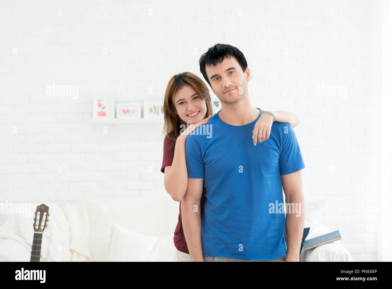 Woman man hug smile in love hi-res stock photography and images - Alamy
