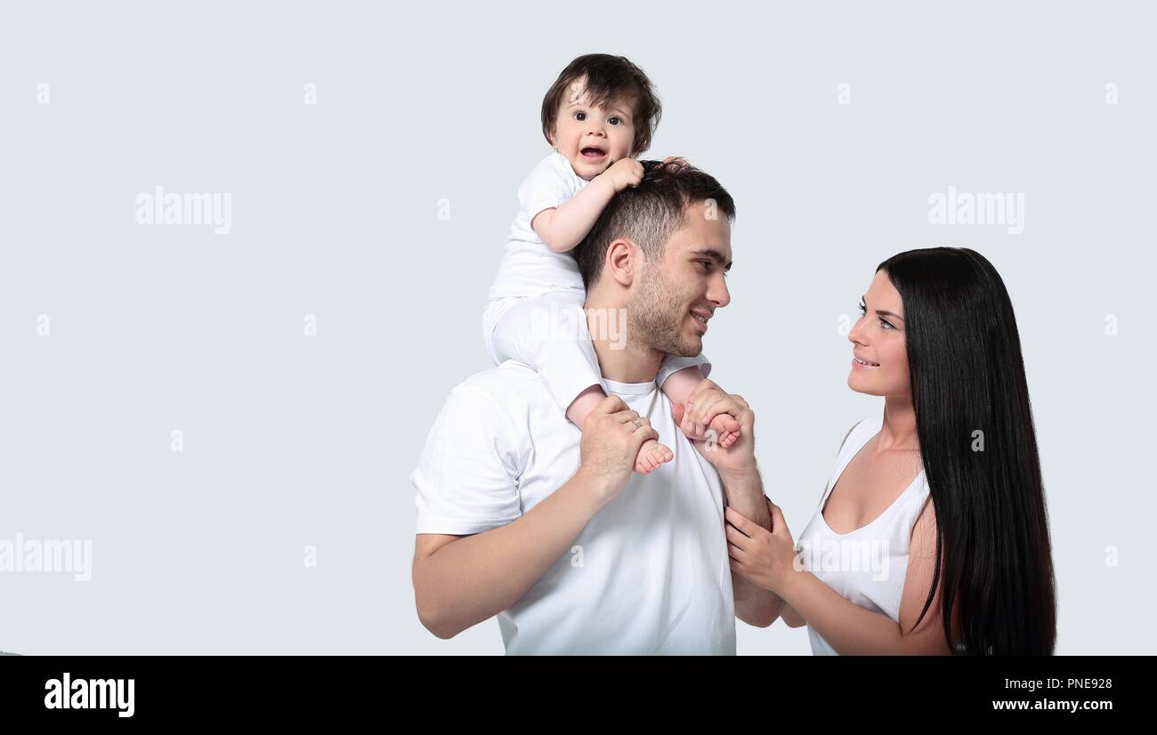 A happy family on white background Stock Photo - Alamy