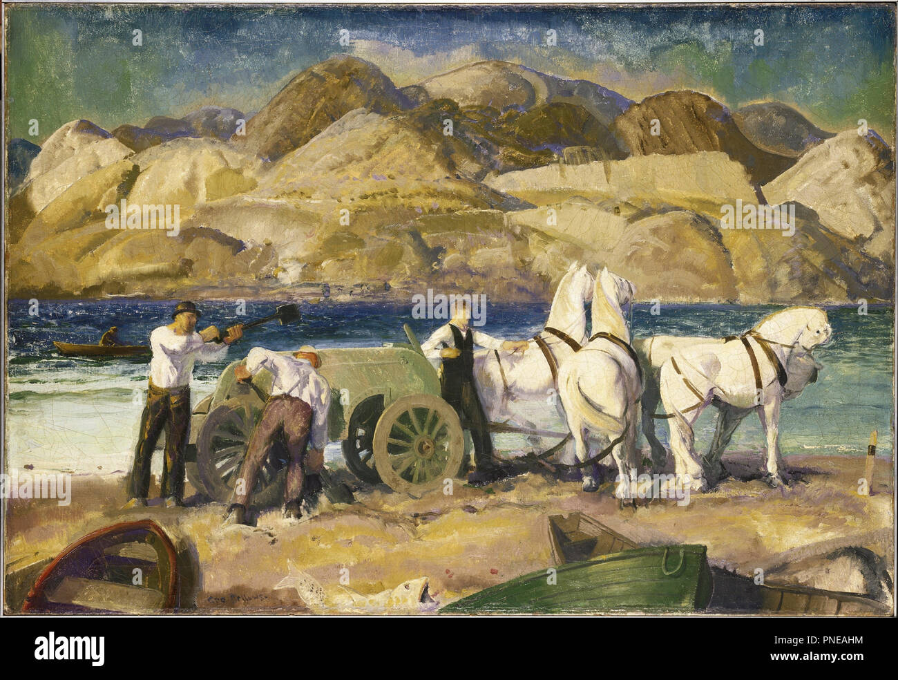 The Sand Cart. Date/Period: June 1917. Painting. Oil on canvas. Height: 76.8 cm (30.2 in); Width: 111.9 cm (44 in). Author: George Bellows. Bellows, George. Stock Photo