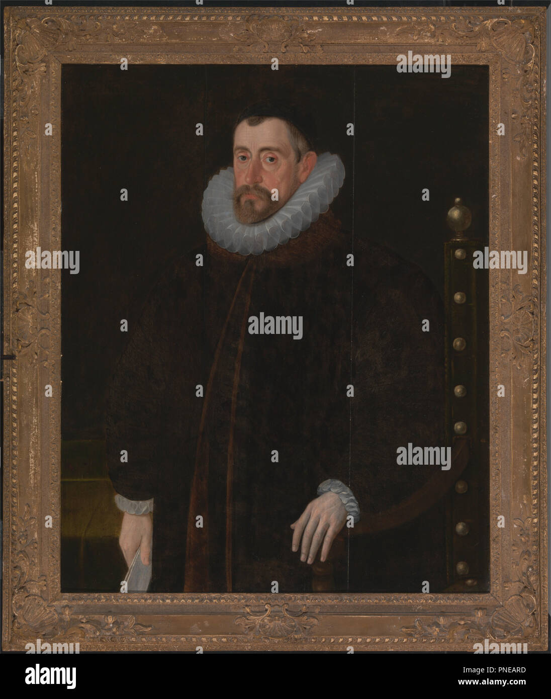 Sir Francis Walsingham. Date/Period: Ca. 1585. Painting. Oil on panel. Height: 914 mm (35.98 in); Width: 737 mm (29.01 in). Author: John de Critz. Stock Photo