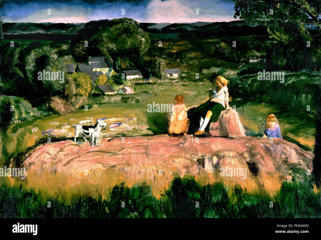 Three Children. Date/Period: June 1919. Painting. Oil on canvas. Height: 77.2 cm (30.3 in); Width: 112.2 cm (44.1 in). Author: George Bellows. Stock Photo