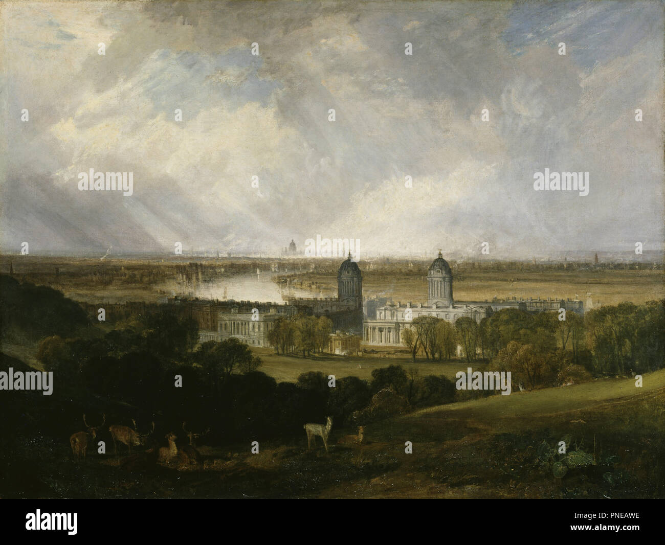London from Greenwich Park. Date/Period: 1809. Painting. Oil on canvas. Height: 902 cm (29.5 ft); Width: 120 cm (47.2 in). Author: J. M. W. Turner. William Turner. TURNER, JOSEPH MALLORD WILLIAM. Stock Photo
