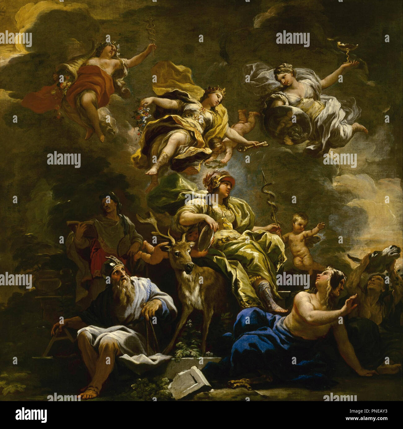 Allegory of Prudence. Date/Period: 1680/1684. Painting. Oil on canvas. Width: 92.9 cm. Height: 92.9 cm (without frame). Author: LUCA GIORDANO. Stock Photo