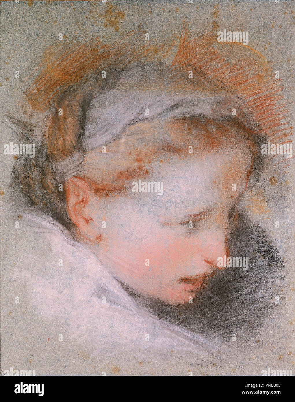 Head of a Woman, 1568-1569. Date/Period: From 1568 until 1569. Drawing. Black chalk, white chalk, sanguine and pastel on paper (Black, white, and red chalk, ocher and pink pastel). Author: BAROCCI, FEDERICO. Barocci, Federigo. Stock Photo