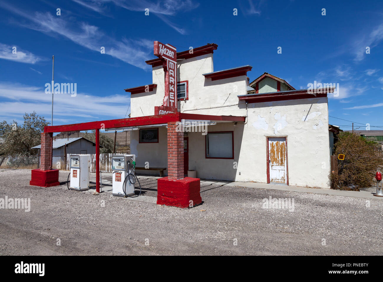 The Hazen Store sits along US 50A in Hazen, Nevada. The Hazen Store was listed on the National Register of Historic Places on January 28, 2002, as an  Stock Photo