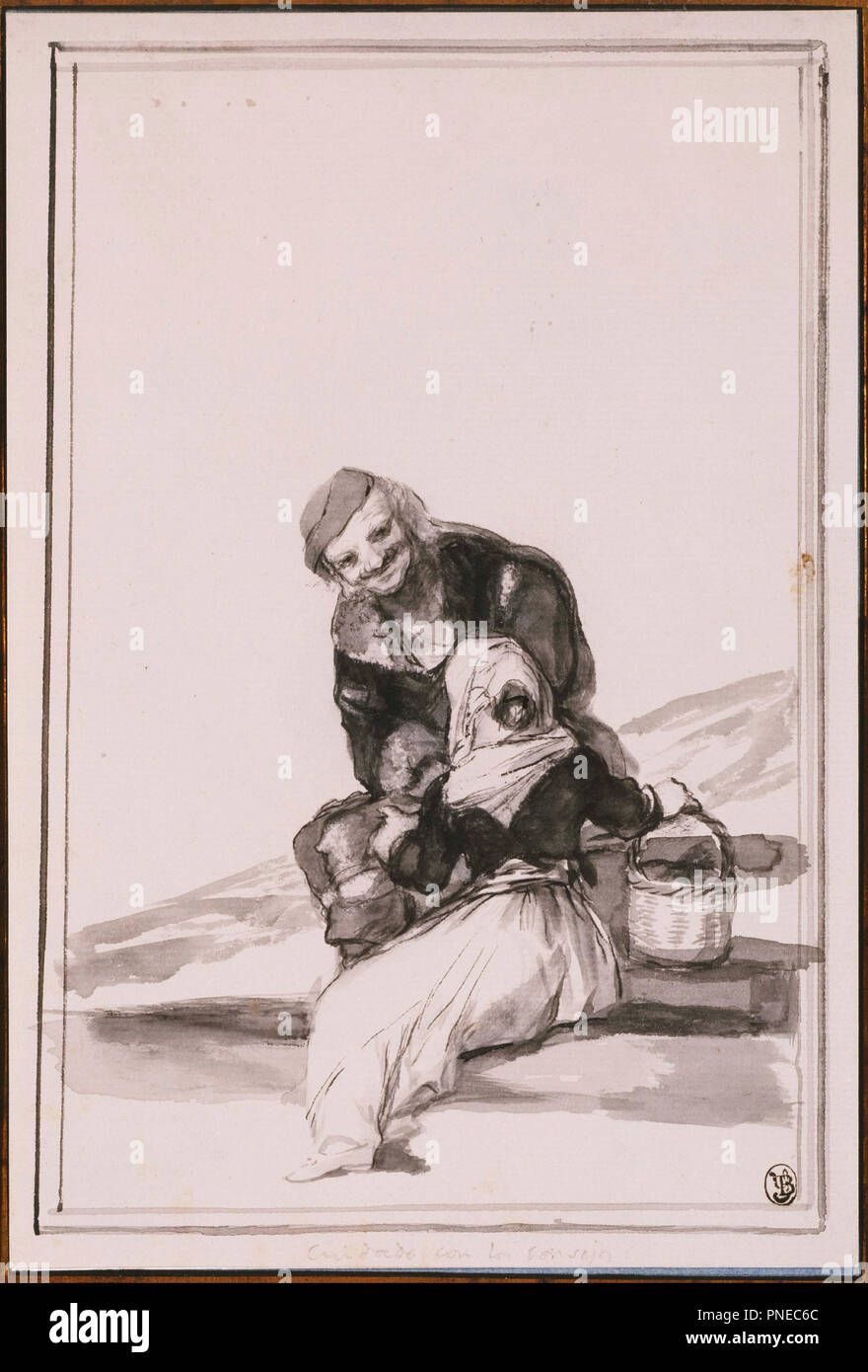 Beware of the Advice. Date/Period: Ca. 1806-1812. Works on Paper. Pen and ink and wash on paper. Height: 10 mm (0.39 in); Width: 6.75 mm (0.26 in). Author: FRANCISCO JOSE DE GOYA. Stock Photo