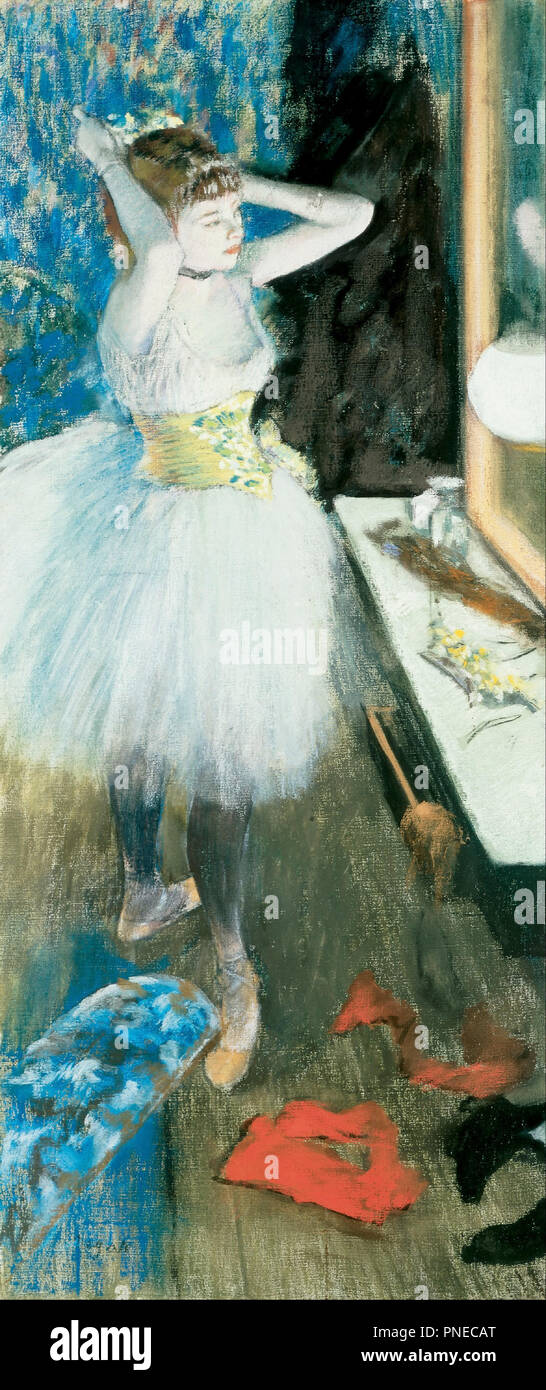 Dancer in Her Dressing Room. Date/Period: 1874/1884. Pastel and peinture d'essence on campus. Width: 37.7 cm. Height: 87.9 cm. Author: Hilaire-Germain-Edgar Degas. DEGAS, EDGAR. Stock Photo