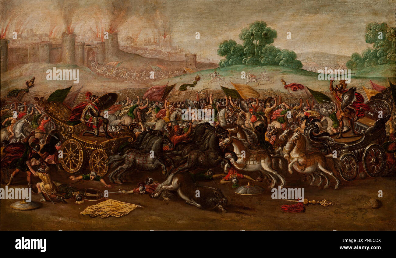 The Burning of Jerusalem by Nebuchadnezzar's Army. Date/Period: 1630 - 1660. Painting. Oil on canvas. Height: 660 mm (25.98 in); Width: 1,120 mm (44.09 in). Author: Circle of Juan de la Corte. JUAN DE LA CORTE. Stock Photo
