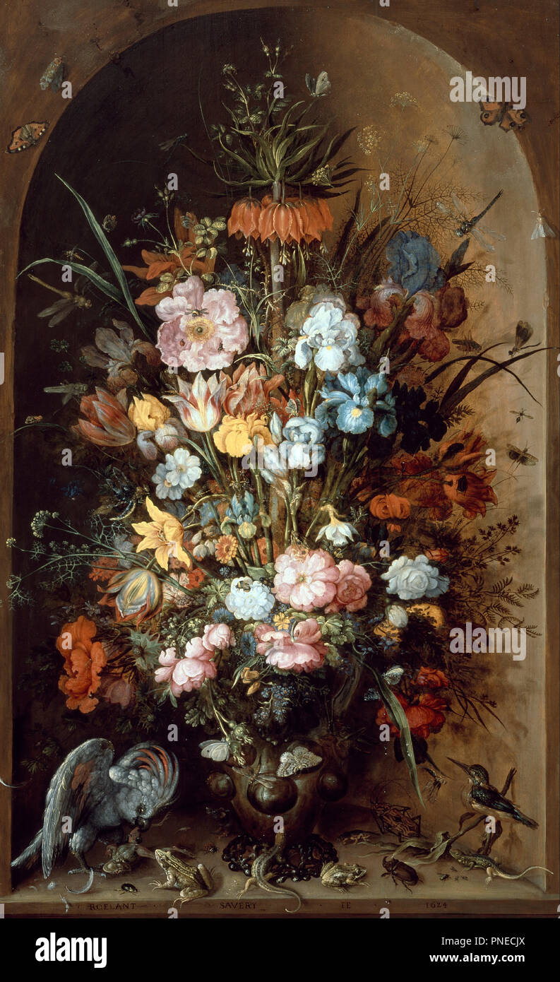 Large flower still life with Crown Imperial. Date/Period: 1624. Painting. Oil on panel. Author: ROELANT SAVERY. SAVERY, ROELANT. Stock Photo