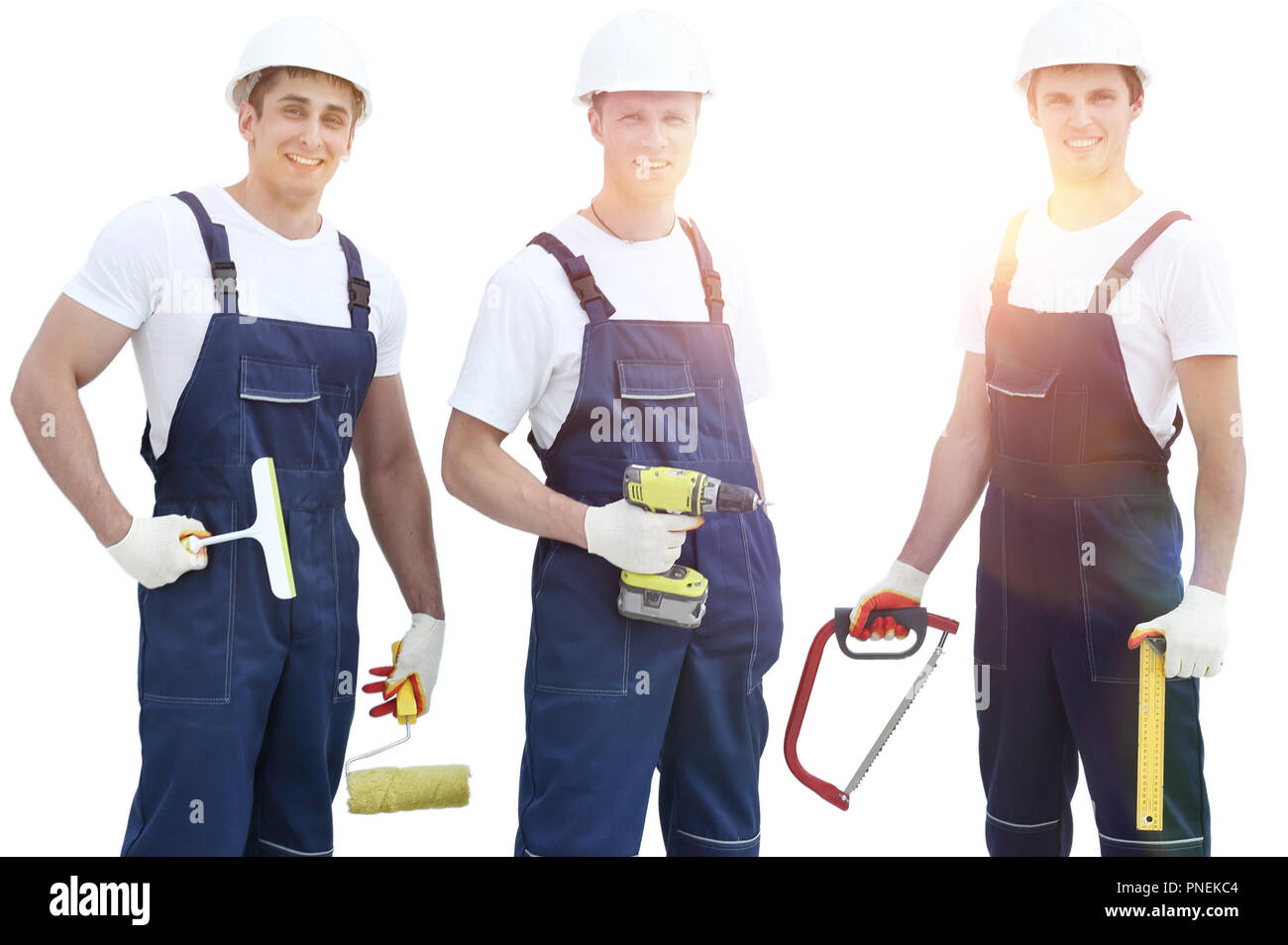 Group of professional industrial workers. Isolated over white Stock Photo