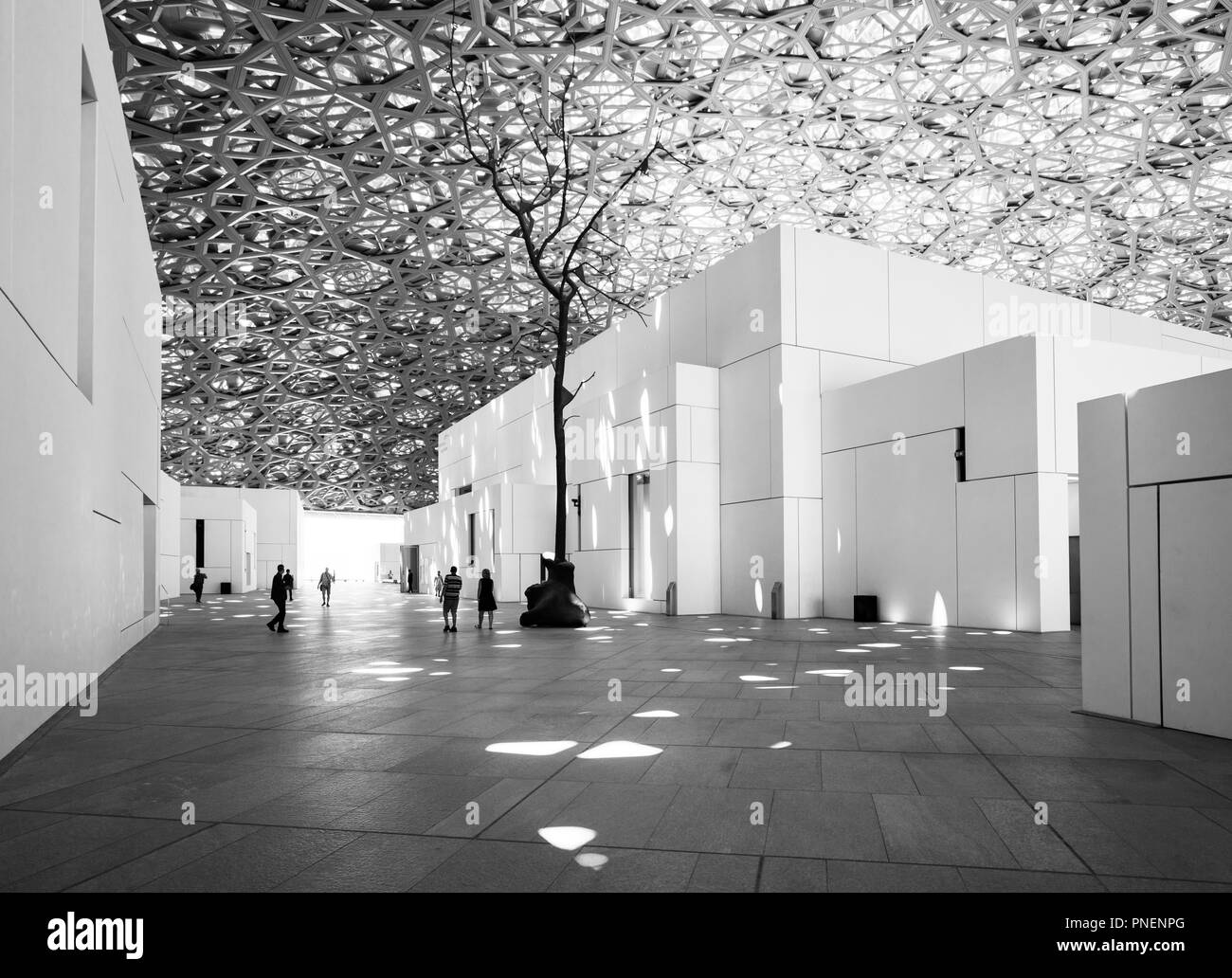 Interior of the Louvre Abu Dhabi at Saadiyat Island Cultural District in Abu Dhabi, UAE. Architect Jean Nouvel Stock Photo