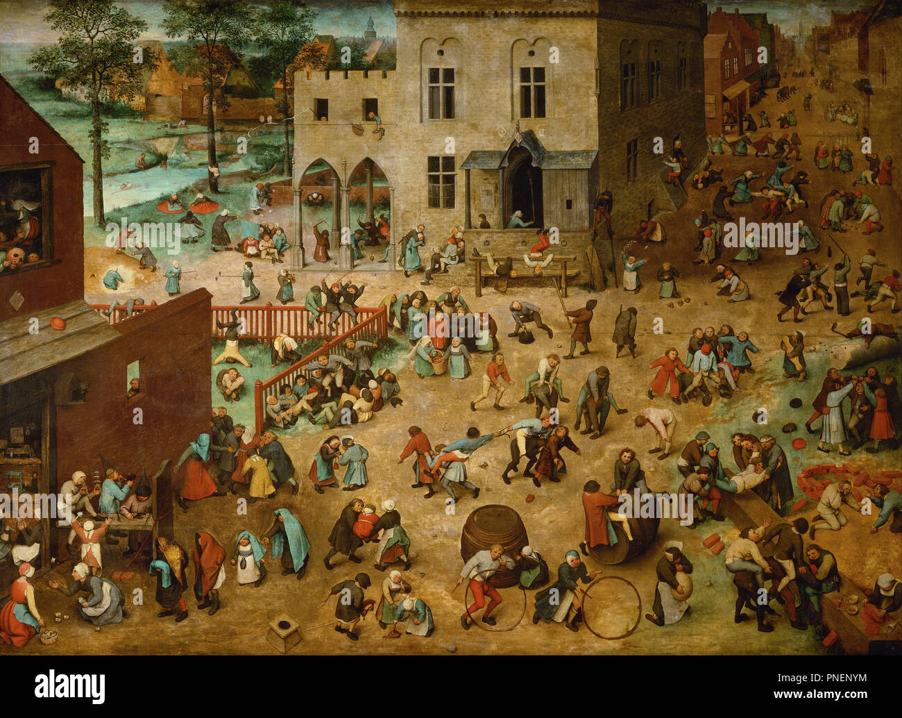 Children's Games. Date/Period: 1560. Painting. Oil on wood. Height: 1,180 mm (46.45 in); Width: 1,610 mm (63.38 in). Author: Pieter Brueghel The Elder. PIETER BRUEGEL, THE ELDER. BRUEGEL THE ELDER, PIETER. Bruegel (Brueghel), Pieter, the Elder. Stock Photo