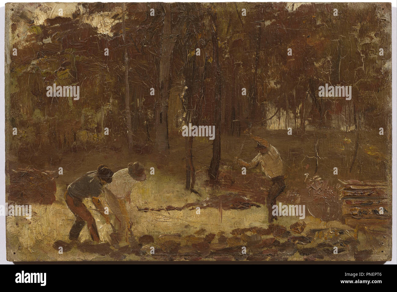 Turning the soil (Sketch for The charcoal burners). Date/Period: Ca. 886. Painting,oil on wood panel. Author: TOM ROBERTS. Stock Photo