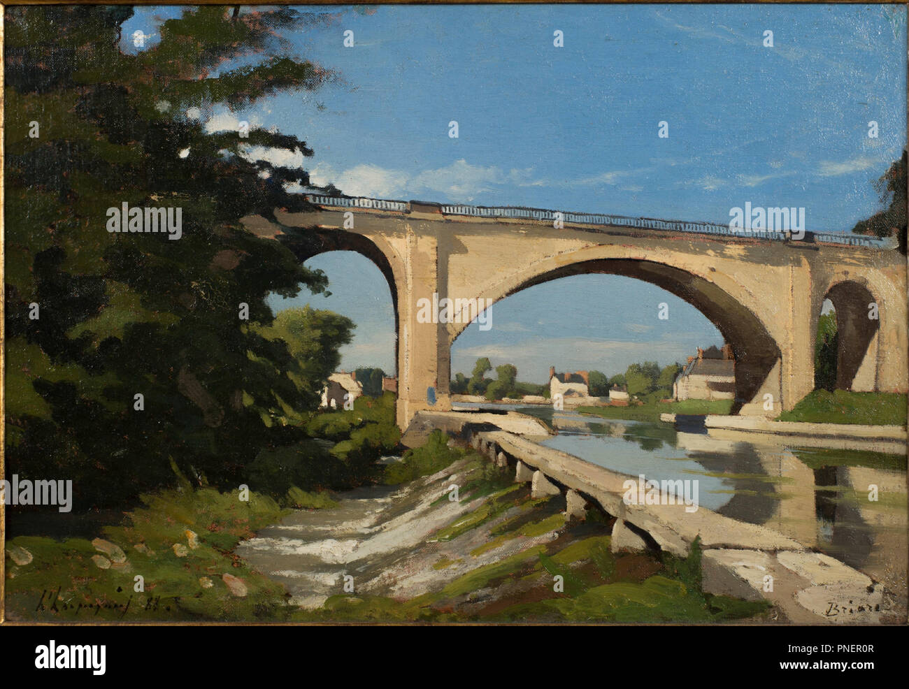 The Railroad Bridge at Briare. Date/Period: 1888. Painting. Oil on canvas. Author: HENRI HARPIGNIES. Stock Photo