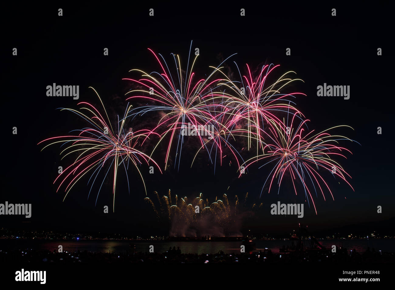 Honda Celebration of Light 2018  Fireworks at English bay , Vancouver BC, Canada Stock Photo