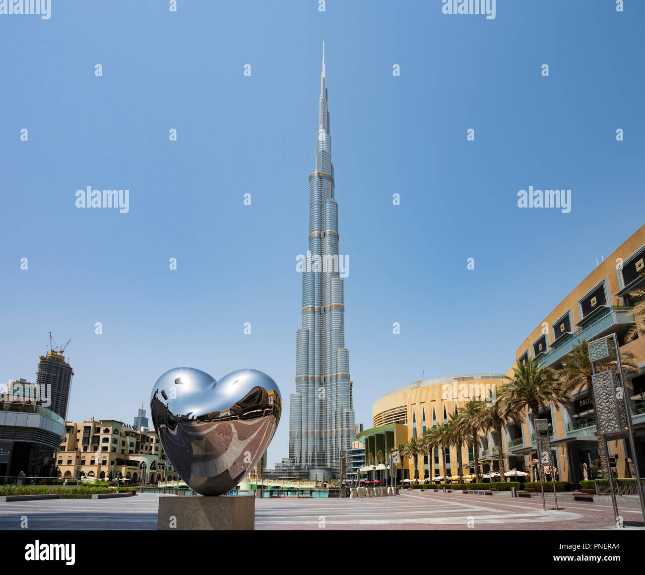 View of the Burj Khalifa skyscraper and Dubai Mall in Downtown Dubai, UAE Stock Photo