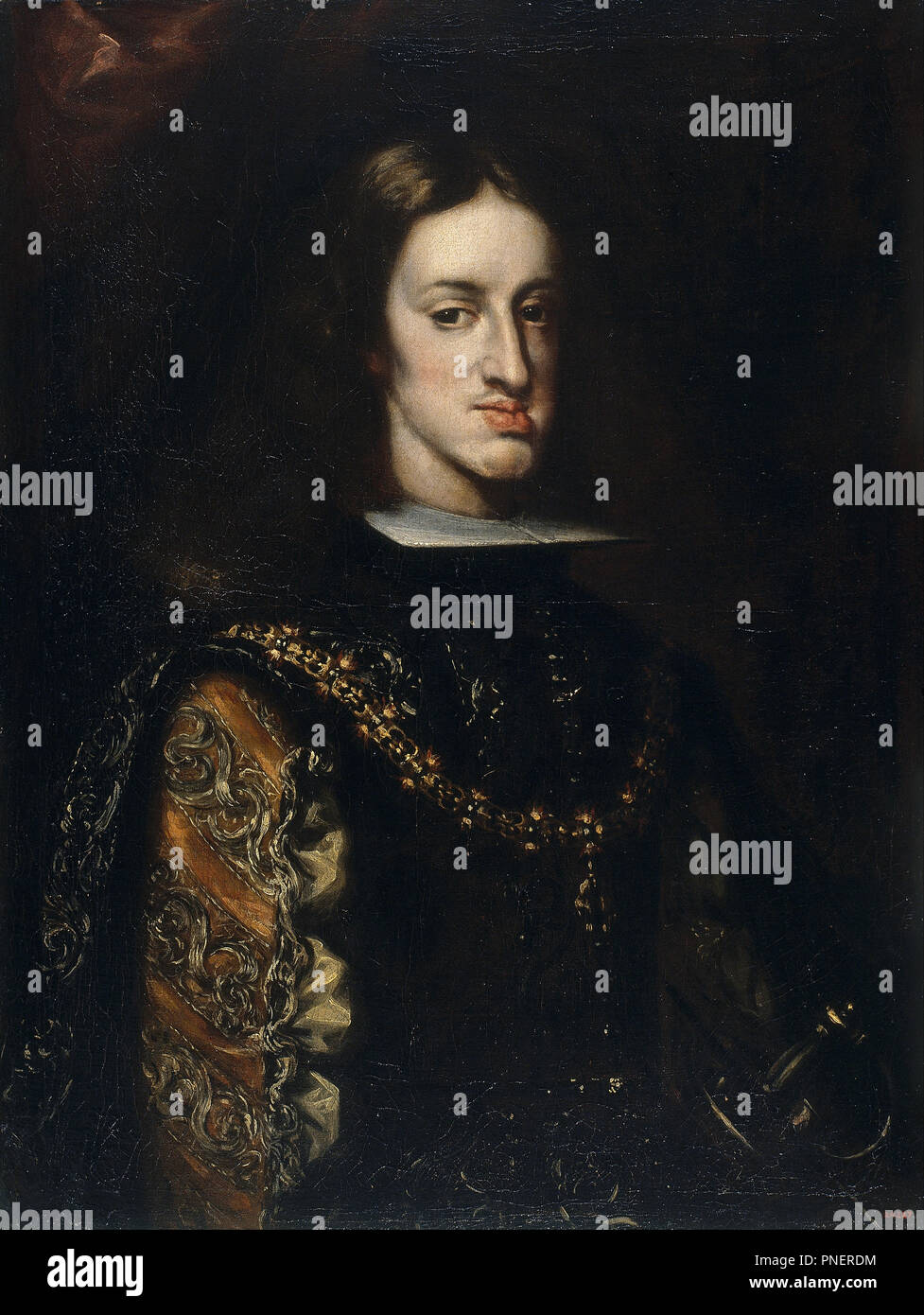 Carlos II de España. Date/Period: From 1680 until 1683. Painting. Oil on canvas. Height: 845 mm (33.26 in); Width: 635 mm (25 in). Author: CLAUDIO COELLO. Coello, Claudio. Stock Photo