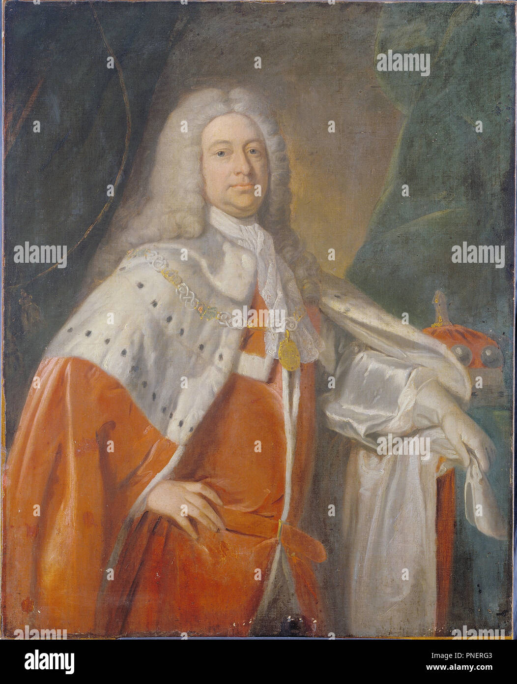 Portrait of a Baron. Date/Period: Ca.1735-40. Painting. Oil on canvas Oil. Height: 1,270 mm (50 in); Width: 1,022 mm (40.23 in). Author: British School. ANONYMOUS. Stock Photo