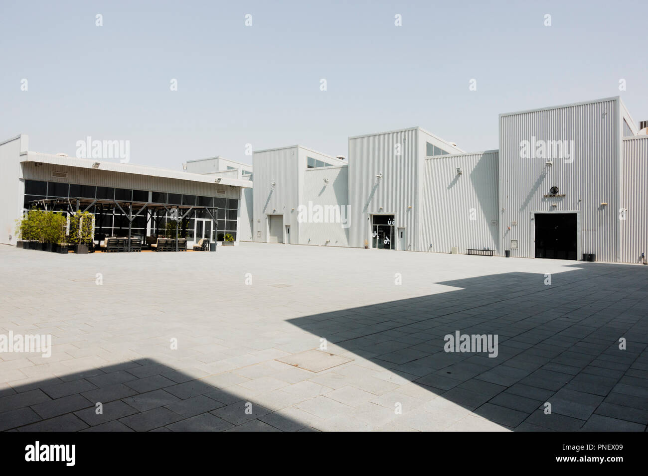 View of art gallery buildings at new Alserkal Avenue in Al Quoz cultural district of Dubai, United Arab Emirates. Stock Photo