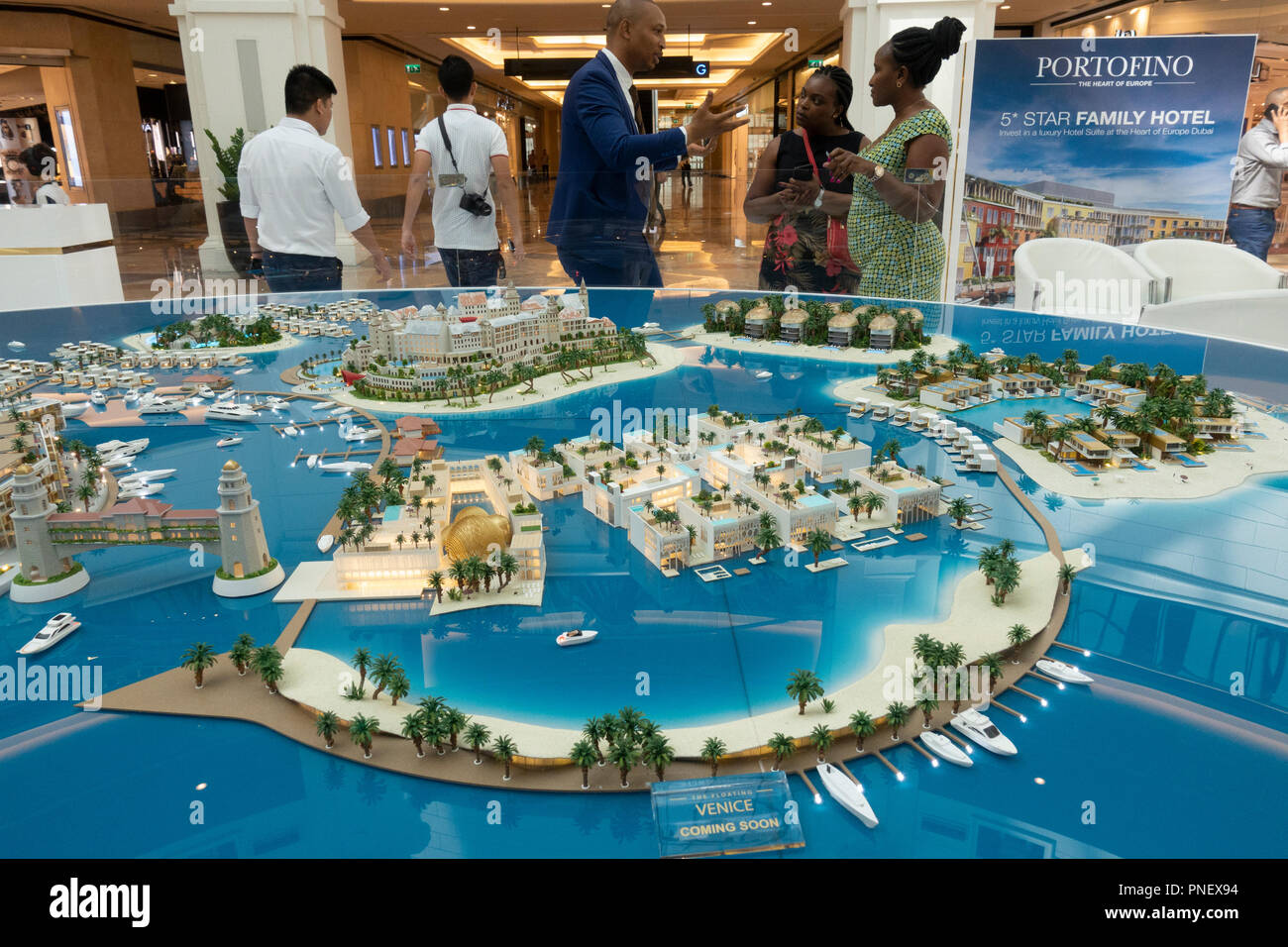 Model of proposed new property development called The Heart of Europe to be built offshore at The World in Dubai, UAE. Development is aimed at investo Stock Photo