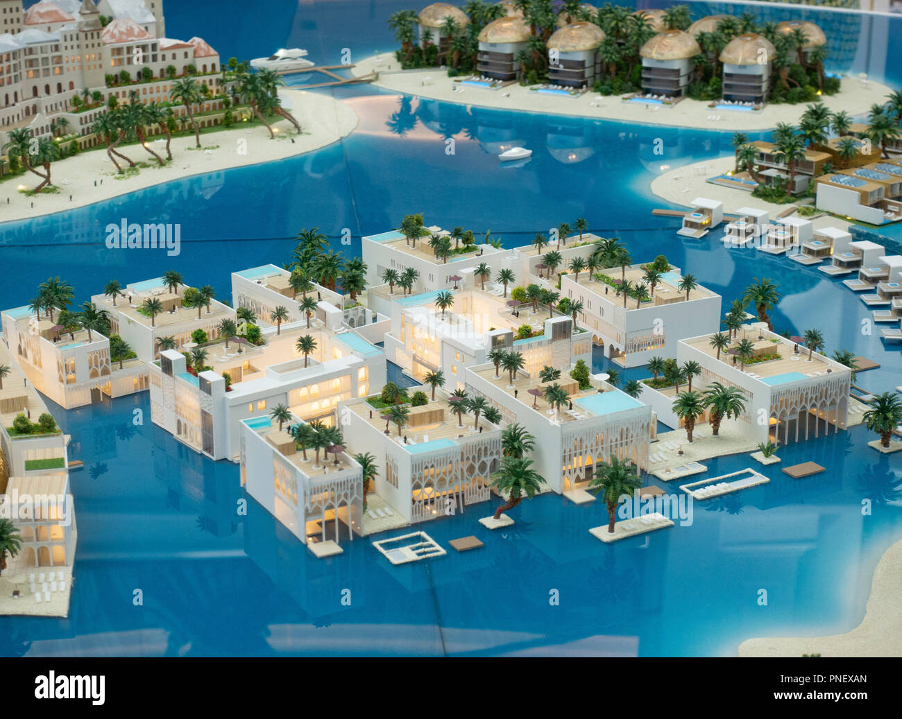 Model of proposed new property development called The Heart of Europe to be built offshore at The World in Dubai, UAE. Development is aimed at investo Stock Photo