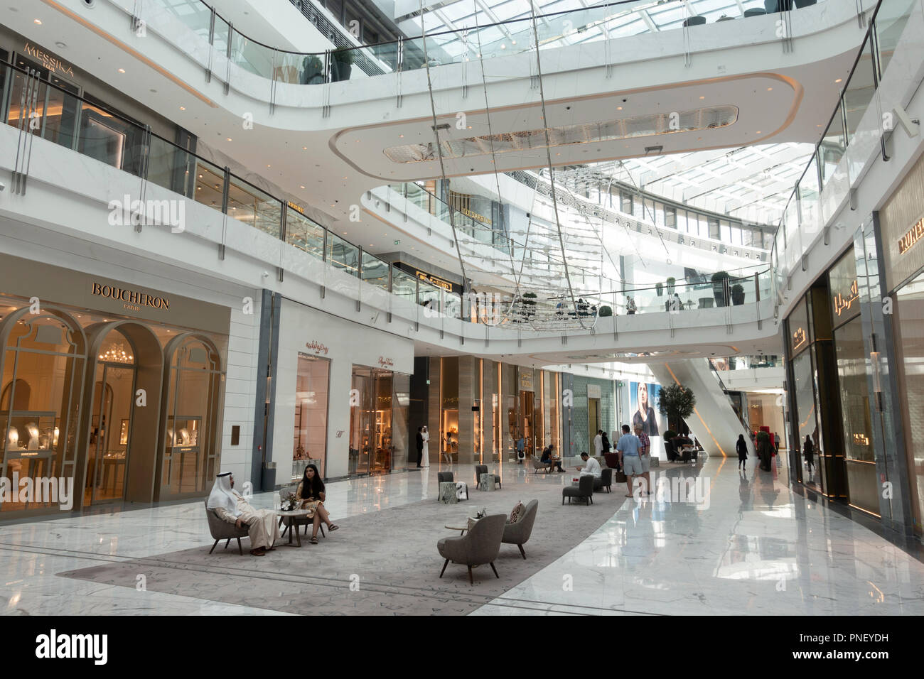 Interior of new extension to the Dubai Mall, the Fashion Avenue , housing high-end shops and shopping with luxury brands, in Dubai, United Arab Emirat Stock Photo