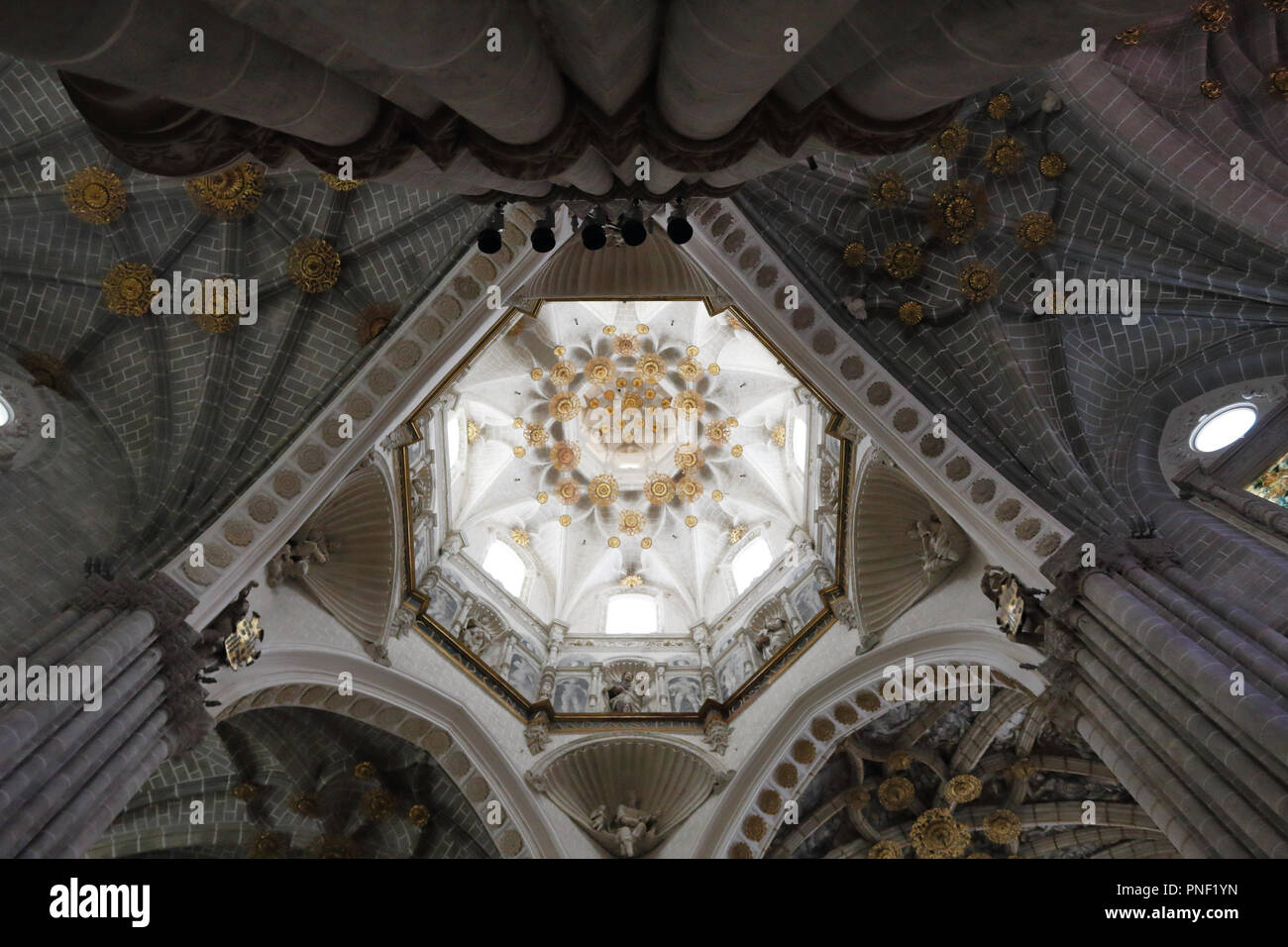 The octagonal dome od the Nuestra Señora de la Huerta gothic and mudejar cathedral in Tarazona, Aragon, Spain Stock Photo