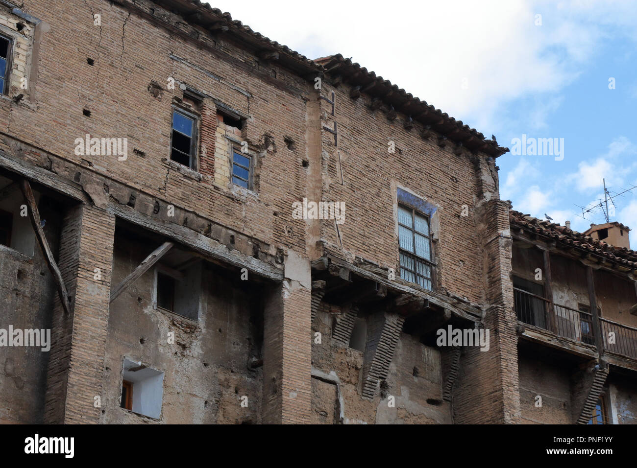 Tarazona typical brick made hanging houses in the Jewish quarter in Tarazona, Aragon, Spain Stock Photo