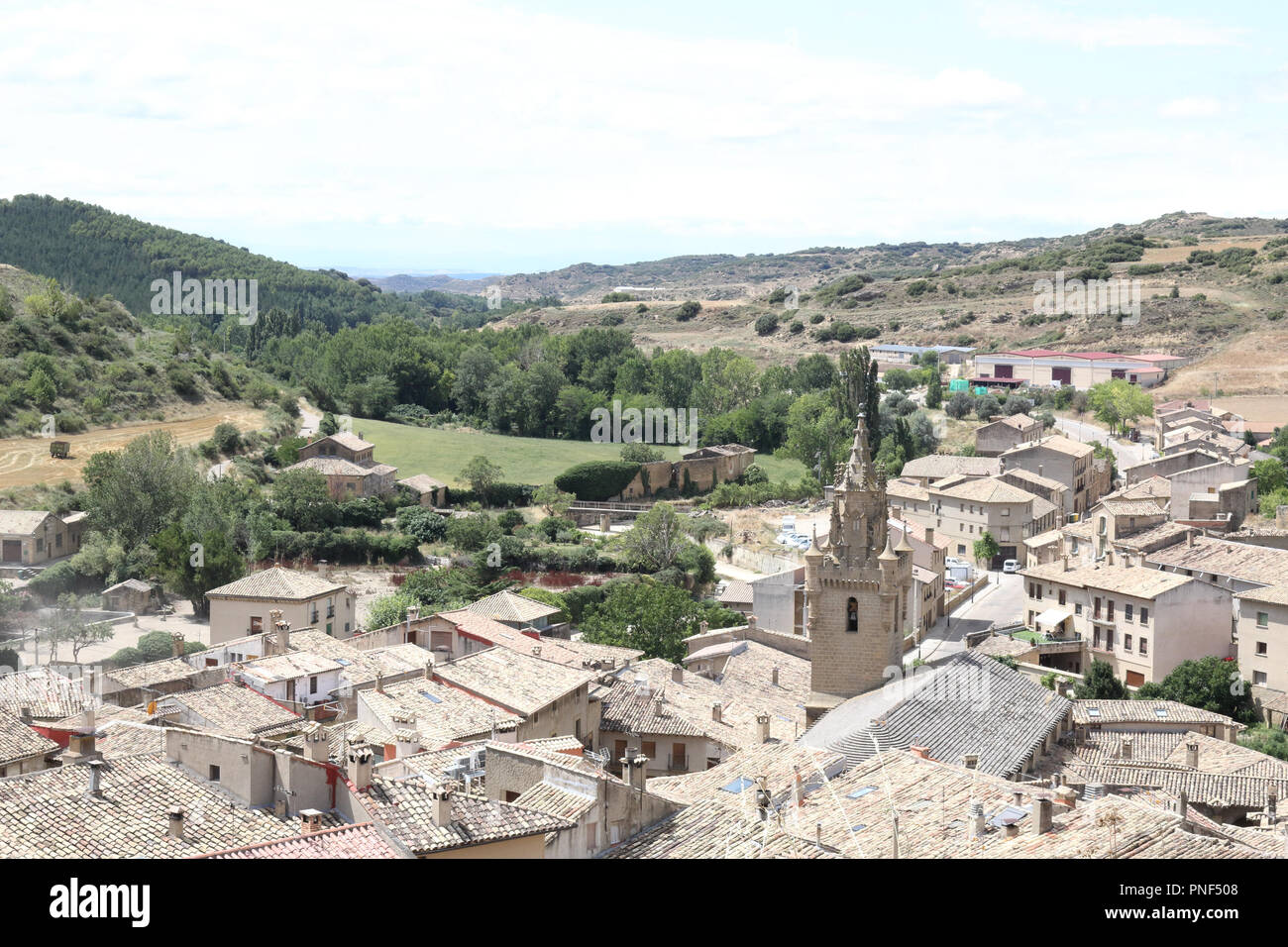 A landscape of Uncastillo, a small rural town in the Pre-Pyrenees in the Aragon region, in Spain Stock Photo