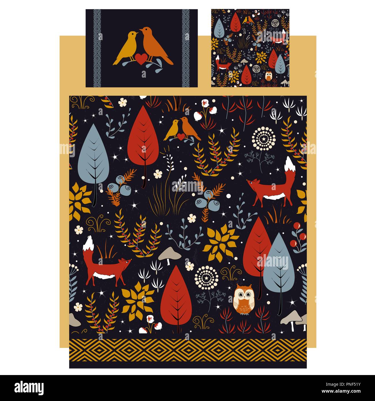 Linen And Bedding Vector Design With Beautiful Autumn Dorest Both