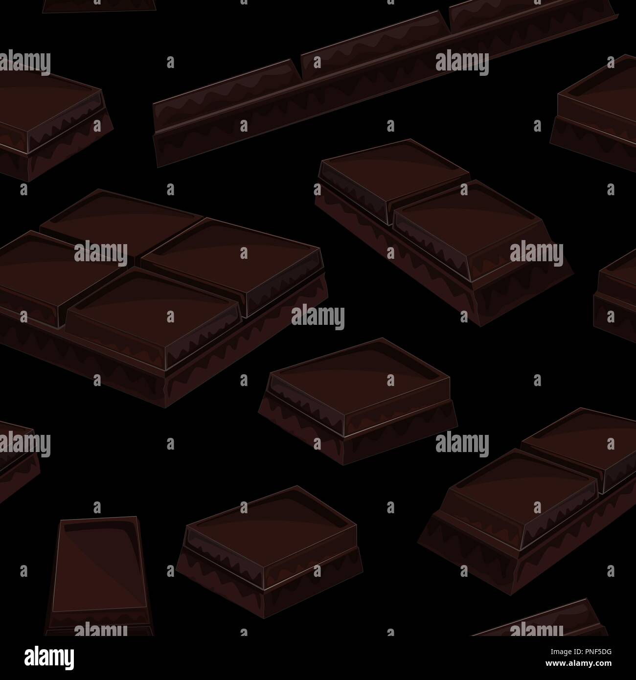 Luxury seamless pattern with pieces of black chocolate bars on dark background. Vector illustration Stock Vector