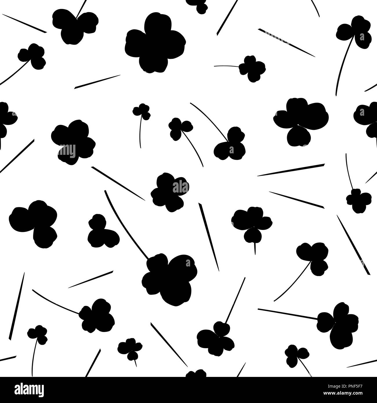 Clover leaf pattern seamless in simple style vector illustration. Black clover silhouettes Stock Vector