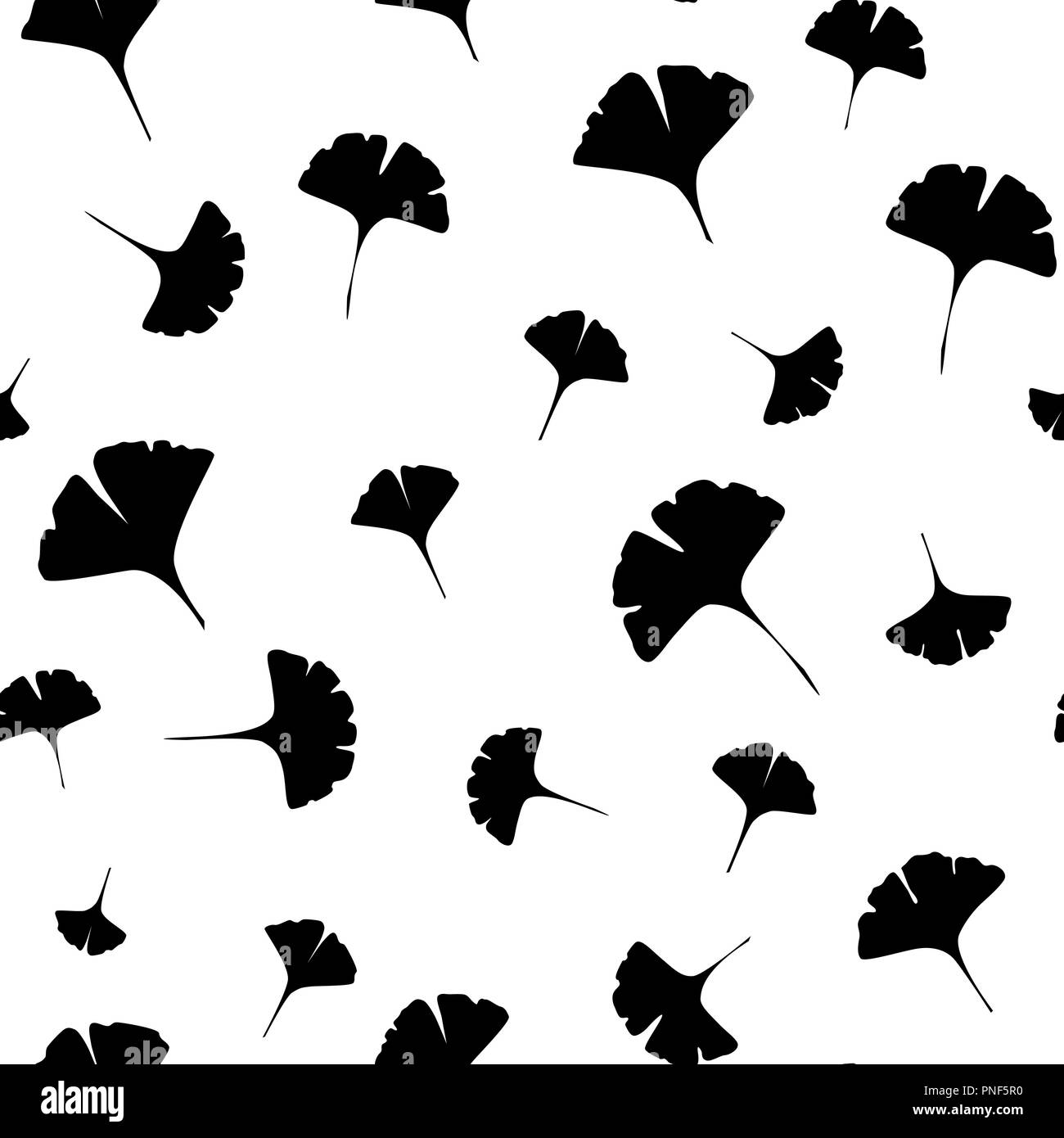 Leaves of ginkgo bilboa. Black leaf silhouettes. Seamless vector illustration. Stock Vector