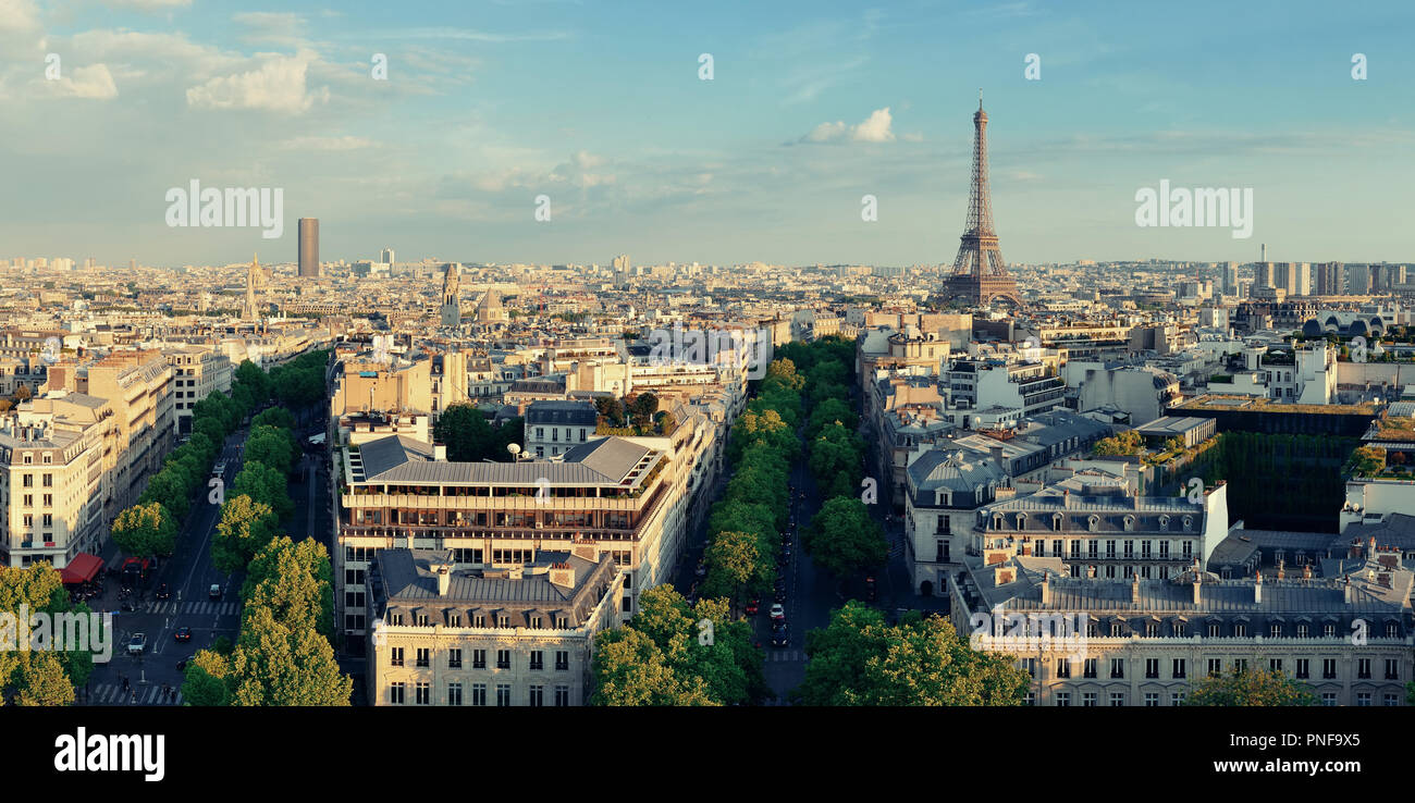 Paris rooftop view skyline and Eiffel Tower panorama in France Stock