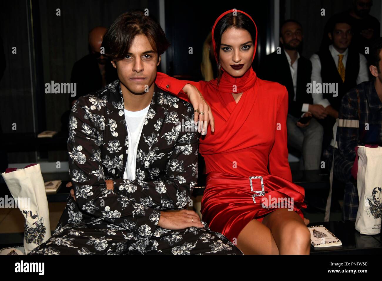 Woman Fashion Week spring summer. 2019 Antonio Marras Parterre In the  picture: Michele Merlo and Lena Arab influencer Stock Photo - Alamy