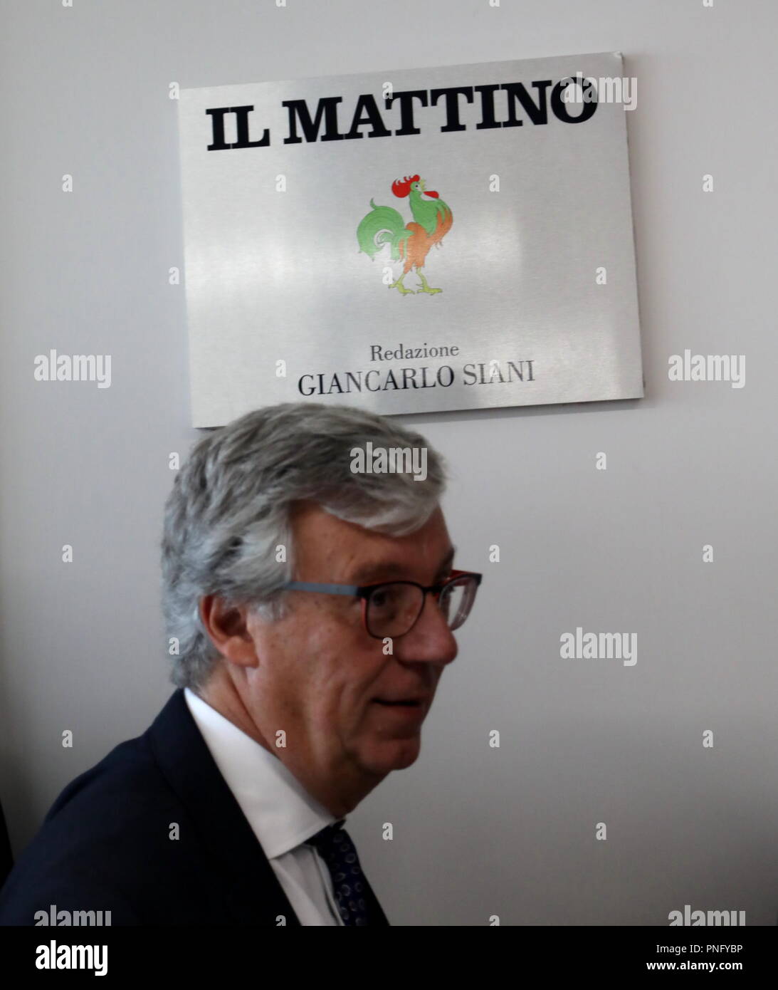 September 21, 2018 - In photo: the Hon. Paolo Siani of the Partito Democratito, Giancarlo's brother journalist killed by the Camorra.This morning was inaugurated the new headquarters of the historic newspaper of the city of Naples, ''Il Mattino''..The new headquarters reside at the Centro Direzionale di Napoli in the Torre Francesco at the thirty-third floor..The event was attended by the highest city authorities such as the mayor Luigi de Magistris, the prefect the police chief and the president of the Chamber of Deputies Roberto Fico. the editorial office was dedicated to the journalist of t Stock Photo