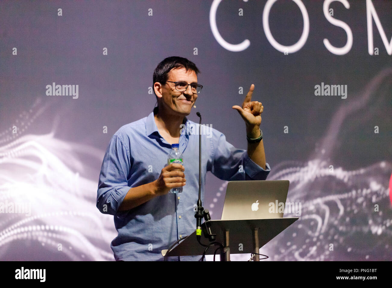 Exoplanet pioneer Didier Queloz explains why we are getting close to being able to see signs of life on different worlds, on the Cosmos Stage, at New Scienist Live Stock Photo