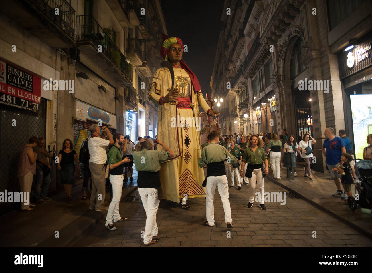Barcelona, Spain. 21st September 2018. Thousands of people take to the streets to enjoy the MercÃ¨ festivities in Barcelona. The major party of the MercÃ¨ is the biggest festival in Barcelona, Spain, since the year 1902 the town hall of the city made for the first time a program of extraordinary events to celebrate the feast of the 'Virgen de la Merced', which takes place on 24 September.Â© Charlie Perez/Alamy Live News Stock Photo