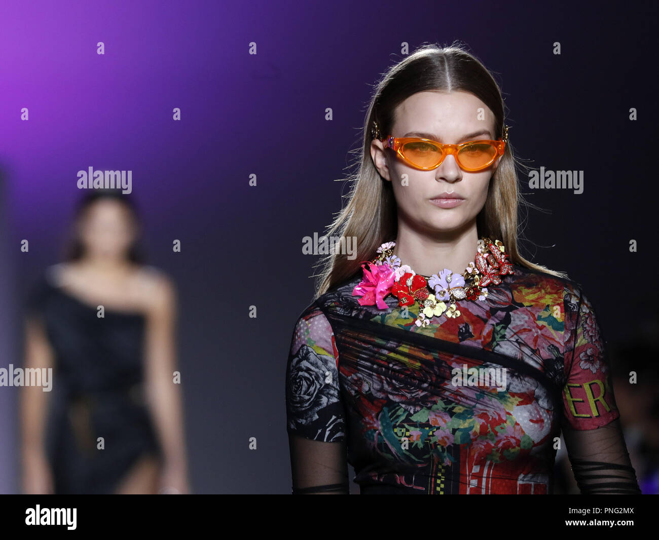 Sora Choi walks on the runway during the Versace Fashion show during Milan  Fashion Week Spring Summer 2019 held in Milan, Italy on September 22, 2018.  (Photo by Jonas Gustavsson/Sipa USA Stock