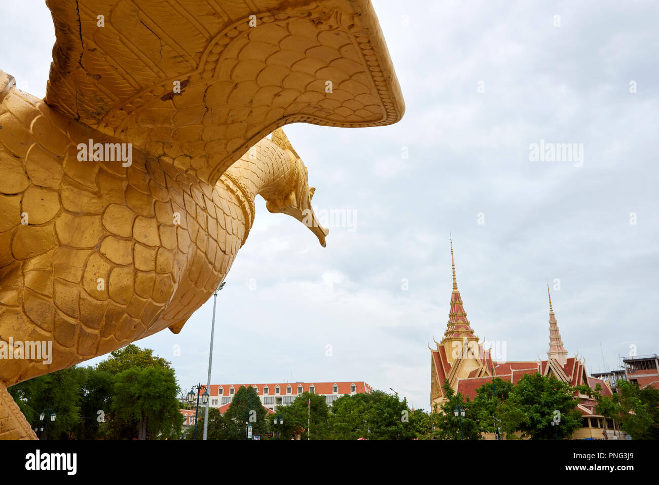 Gilt statue of Hang Meas, the sacred golden bird, in Botum Park, Phnom