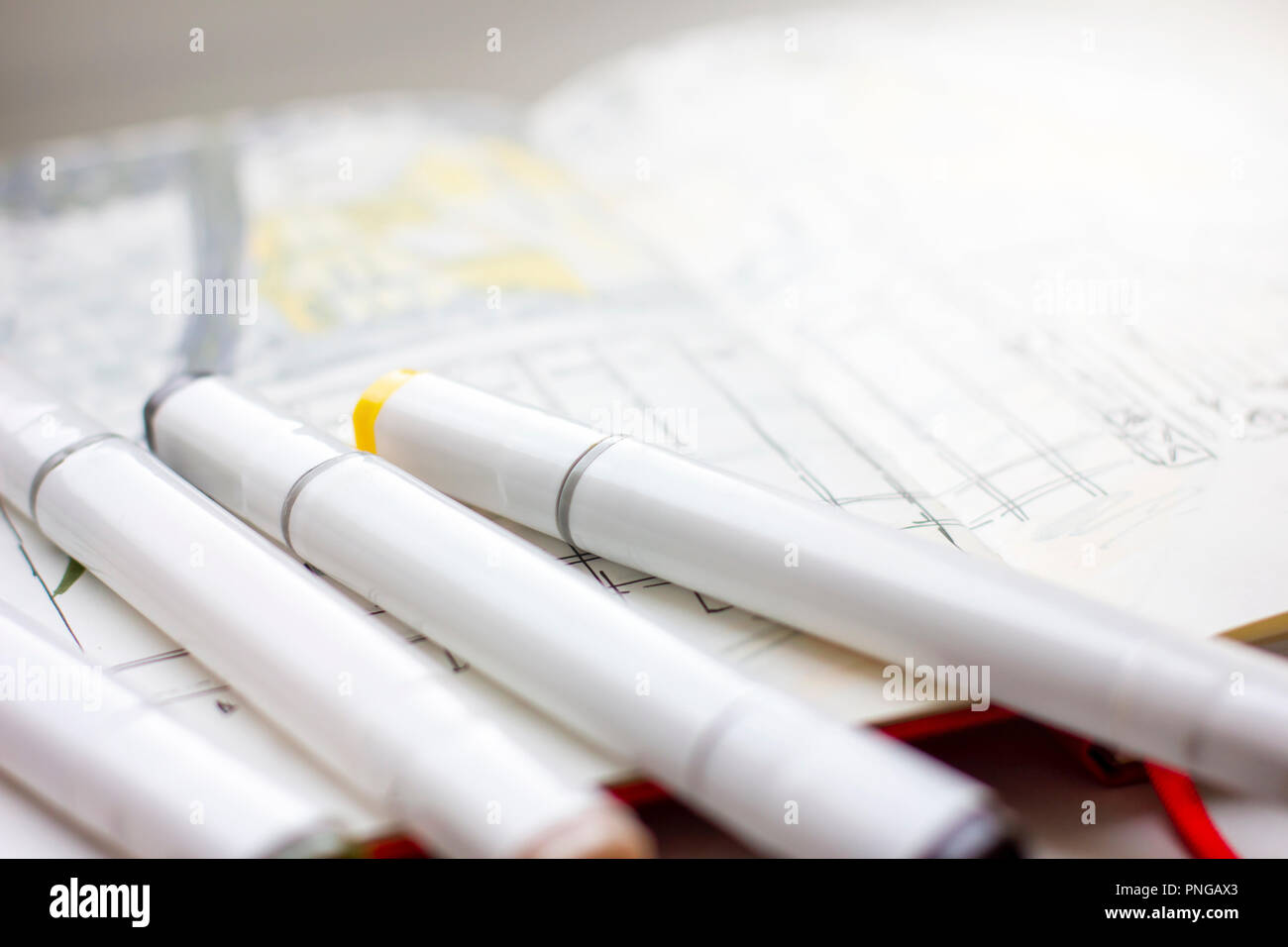 The sketch markers on sketchbook, quick drawing Stock Photo Alamy