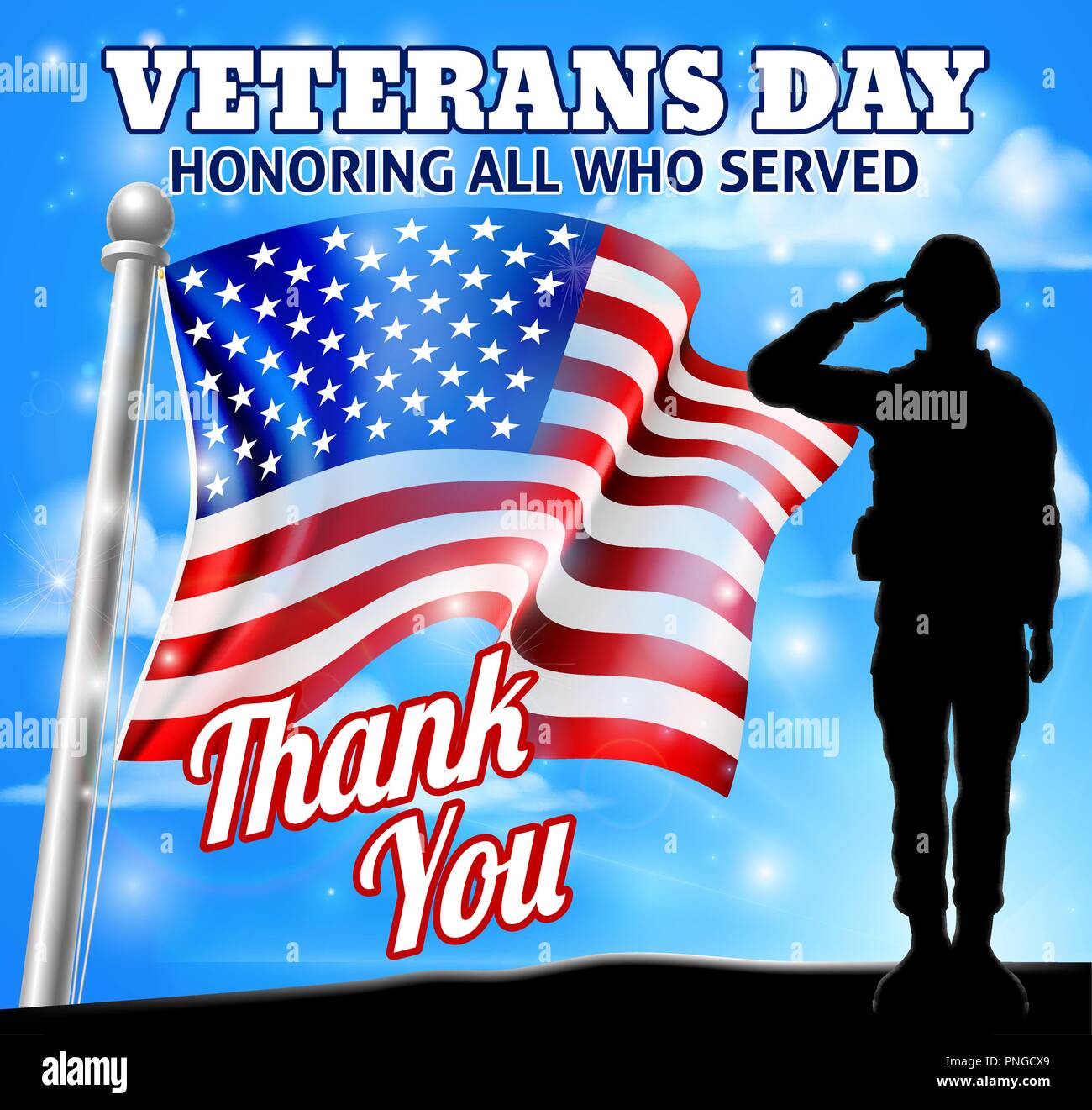 Veterans Day Soldier Saluting American Flag Stock Vector Image & Art ...
