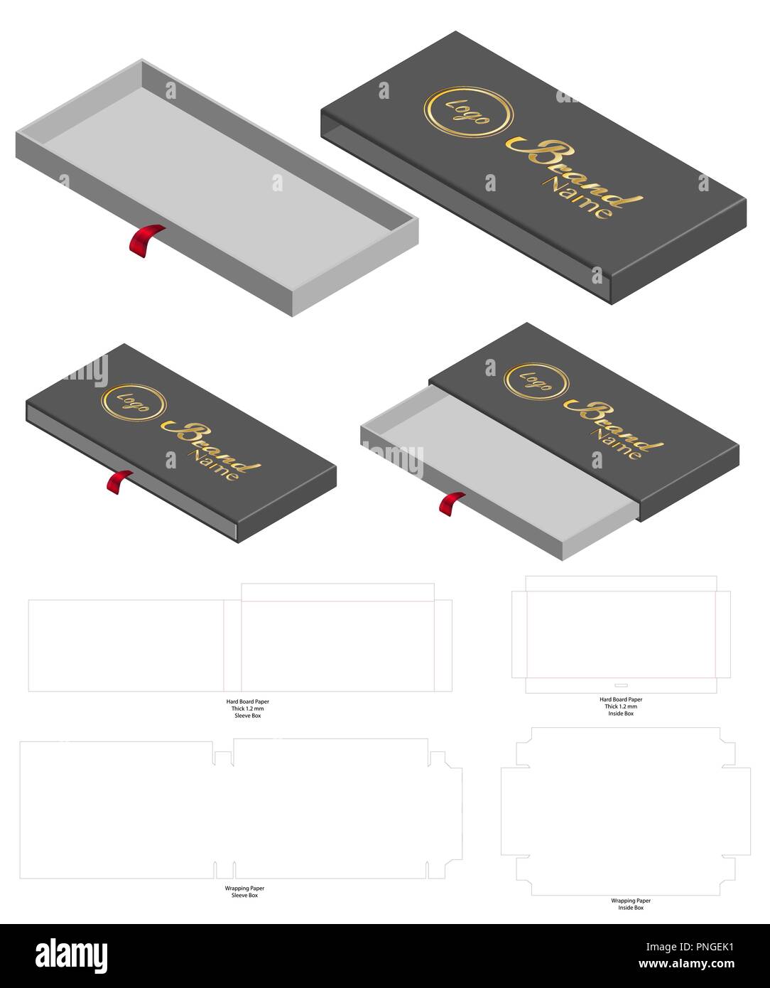 Rigid Sleeve box die cut mock up template vector Stock Vector